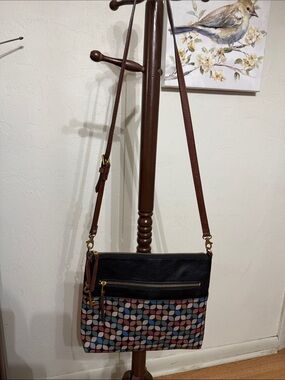 Fossil Women's Crossbody Bag in Black with Multicolor Geometric Print